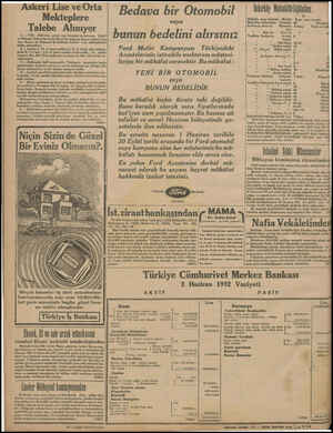  Askeri Lise ve Orta Mekteplere Talebe Alınıyor 1 — 1932. 1933 ders senesi için İstanbul'da bulunan Kuleli ve Maltepe Askeri