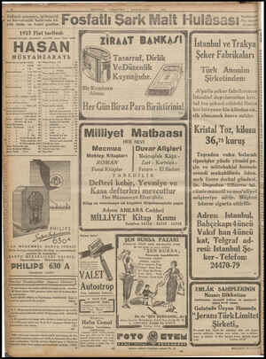  kr DAEŞ Zafiyeti umumiye, iştihasızlık ve kuvvetsizlik halâtında bü- yük faide ve tesiri eyya 1933. Fiat tarifesir HASAN...