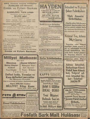    y 8 MİLLİYET SALI 31 KANUNUSANI 1933 sl Alen aegea Kai İYİ amam lama m | 8â4â. Numaralı kanunla müteşekkil Beyoğ'u'nda...