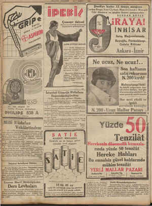    z MILLIYET PERŞEMBE 16 UBAT 1933 e 2 a a Çamaşır dairesi | Paris'in en son moda modellerini muntazaman getirtmektedir pekiş