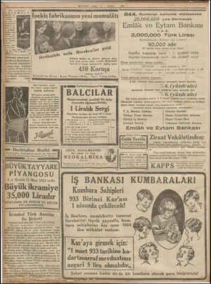  MİLLİYET CUMA 17 , ŞUBAT 1933 844. Numaralı kanunla müteşekkil 20,000,000 Lira Sermaveli i Emlâk ve Eytam Bankası öğ ç 4 8 7