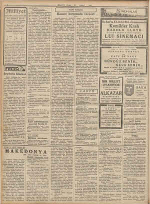    Asrm umdesi “MİLLİYET “tör. 24 ŞUBAT 1933 İdarehane: Ankara caddesi, 100 Na. Telgraf adresi: İst. Milliyet Telelon...