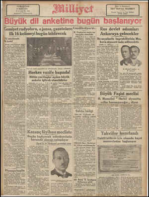  CUMARTESİ 11 MART 1933 8 inci sene No. 2544 NUSHASI 5 KURUŞTUR Cemiyet radyolara, ajansa, gazetelere gün bildirecek ilk 16