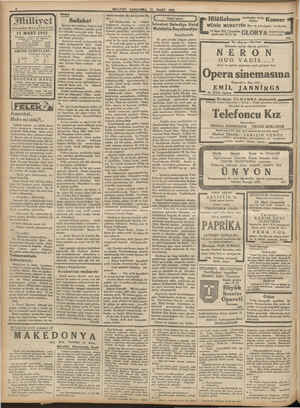    Milliyet 15 MART 1933 ldarahane ; Ankara seddesi, 100 No, Telgraf süresi : İst. Milliyet Telefon Numaraları: Yam işleri...