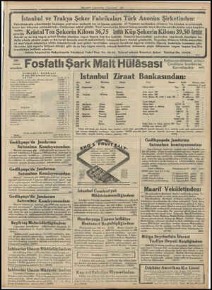  | İstanbul ve Trakya Şeker Fabrikaları Tü rk Anonim Şirketinden: MİLLİYET ÇARŞAMBA 2 AĞUSTOS 1933 Fabrikamızda çıkarılmağa
