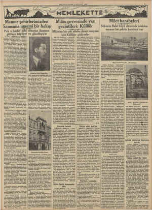    ŞO MİLLİYET PAZAR 6 AĞUSTOS 1933 Mamur şehirlerimizden Samsuna umumi bir bakış Pek o kadar eski olmıyan Samsun (Milliyet) —