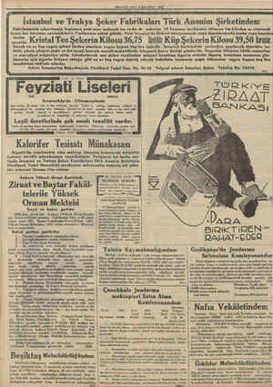  MİLLİYET SALI 8 AGUSTOS 1933 i istanbul ve Trakya Şeker Fabrikaları Türk Anonim Şirketinden: Fabrikamızda çıkarılmağa...