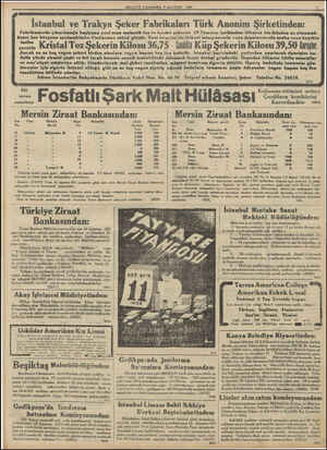  MİLLİYET ÇARŞAMBA 9 AĞUSTOS 1933 İstanbul ve Traliya Şeker abrikaları Türk Anonim Şirketinden: Fabrikamızda çıkarılmağa...