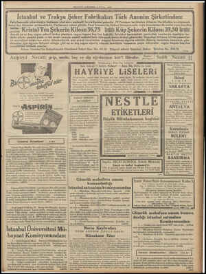    MİLLİYET ÇARŞAMBA 6 EYLUL 1933 rketinden: Fabrikamızda çıkarılmağa başlanan yenl sens mahsulü toz ve kesme şekerler 29...