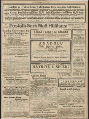 İ 'T PERŞEMBE 14 EYLUL 1933 İstanbul ve Trakya Şeker Fabrikaları Türk Anonim Şirketinden: Fabrikamızda çıkarılmağa başlanan