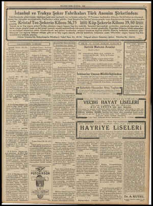    teslim çuvalda MİLLİYET CUMA 22 EYLUL 1933 İstanbul ve Trakya Şeker Fabrikaları Türk Anonim Şirketinden: üzere her isteyene