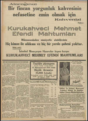  MİLLİYET PAZAR 19 TEŞRİNİSANI 1933 Alacağınız: Bir fincan yorgunluk kahvesinin nefasetine emin olmak için Kal vemizi Yalnız :