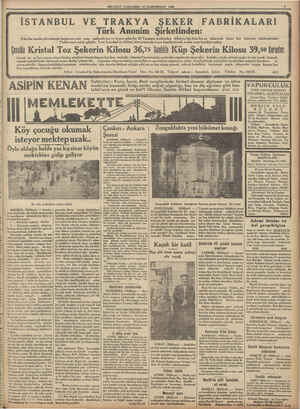  MİLLİYET ÇARŞAMBA 27 TEŞRİNİSANI 1933 İSTANBUL VE TRAKYA ŞEKER FABRİKALARI Türk Anonim Şirketinden: Fabrika mızda çıkarılmağa