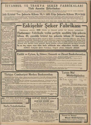    MİLLİYET SALI 19 KANUNUFVVEL 1933 7 ANBUL VE TRAKYA ŞEKER FABRİKALARI | , Türk Anonim Şirketinden: Fabrika mızda...