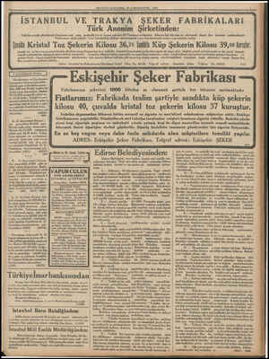  MİLLİYET JAMBA 20 KANUNUFVVEL 1933 İSTANBUL VE senedi mukabilinde ödenmek üzere derhal gönderilir, TRAKYA ŞEKER FABRİKALARI
