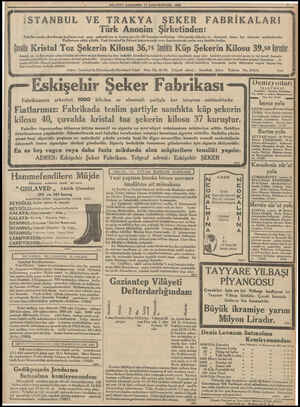  “İSTANBUL VE TRAKYA ŞEKER FABRİKALARI MILLİYET JAMBA 27 KANUNUEVVEL 1933 Türk Anonim Şirketinden: : 5 e ci Sie gi : Fa brika
