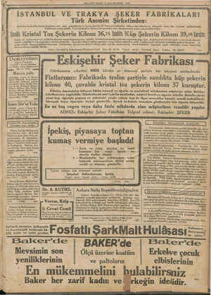  p i N y 7 t v : Ni MİLLİYET PAZAR 31 KANUNUFVVEİ, 1933 iğ N mn 'İ iSTANBUL VE TRAKYA ŞEKER F | Türk Anonim Şirketinden:...