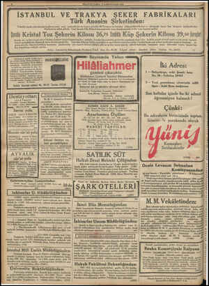  MİLLİYETİCUMA 12 KANUNUSANI 1934 İSTANBUL VE TRAKYA ŞEKER FABRİKALARI | Türk Anonim Şirketinden: Fabrika mızda çıkarılmağa