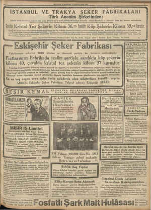    MİLLİYET CUMARTESİ 27 KANUNUSAMI 1934 2 ISTANBUL 4 ER VE TRAKYA ŞEKER FABRİKALARI Türk Anonim Şirketinden: Fabrika mızda