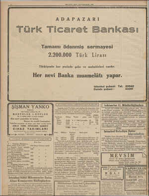  MİLLİYET SALI Iİ İKMWCİKANUN 1935 ADAPAZARI Türk Ticaret Bankası Tamamı ödenmiş sermayesi 2.200.000 Türk Lirası Türkiyenin