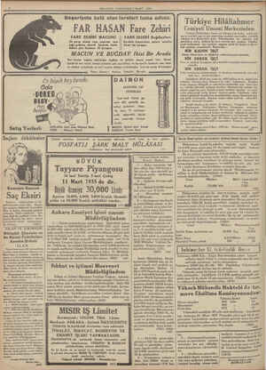      'UMARTESİ 2 MART 1935 Satış Yerleri: - Komojen Kanzuk Saç Eksiri Saçların (o dökülmesine ve ke- peklenmesine mâni olur.
