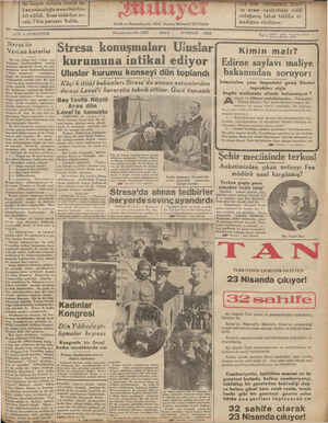 Milliyet Gazetesi 16 Nisan 1935 kapağı