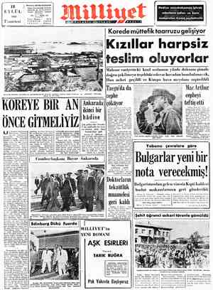  EYLÜL 1950 Pazartesi 18 ' Başyazarı: Ali Naci KARACAN Adres; Nuruosmaniye Türbodar Sokak No: 18-İSTANBUL Telgraf : MİLLİYET -