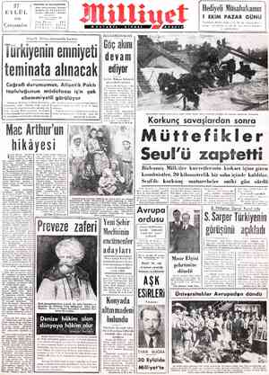  27 (| EYLÜL | 1950 4 , Çarşamba Başyazarı; Ali Naci KARACAN Adres; Nuruosmaniye Türbedar Sokak No:18-İSTANBUL Telgraf :...