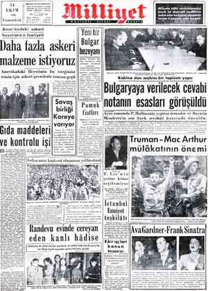  EKIM 1950 Cumartesi 14! J Başyazarı: Ali Naci KARACAN Adres: Nuruosmaniye Türbedar Sokak No:18-İSTANBUL Telgraf : MİLLİYET -