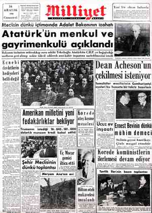  ( 16 ARALIİK 1950 Cumartesi , S Başyazarı: Ali Naot KARACAN Adres; Nuruosmaniye Türbedar Sekak No:18-İSTANBUL Telgrat :...