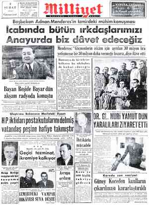  7 UBAT 1951 * Cumartesi | l Başyasarı: AN Nasi KARACAN furuosmamiye Türbedar Sokek Ne:18-İSTANBUL Telgret : MİLLİYET -...