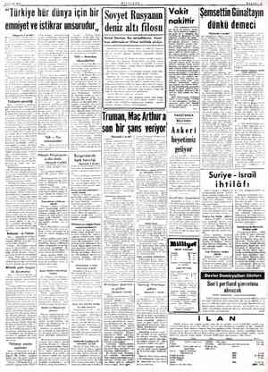  9 NİSAN 1951 'Türkiye hür dünya için bir emniyet ve istikrar unsurudur,, TBastaralı 1 incidel barüz cttidiğim sulhün mücs.