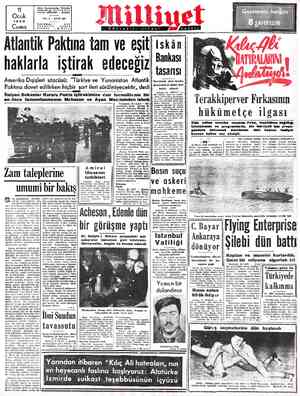  1 Ocüak 1952 Adres: Nuruosmaniye Türbedar Sokak No: Telgraf: MİLLİYET — İstanbul BazKRİ c TELEFON: 29614 Cuma D FERERS"i S