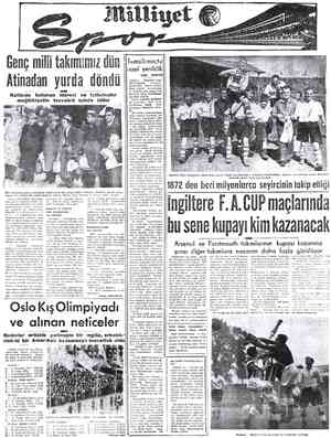  Genç milli takımı mız dün Atinadan yurda döndü Kafilede bulunan darecı ve futbolcular mağlübiyetin teessürü içinde idiler...