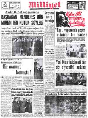  10 Mart 1952 Pazartesi | Adres: Nuruozmaniye Türbedar -İSTANBUL MİLLİYET , İstanbul 12 — SAYI; 659 Bugün şehrimizde hava umu-