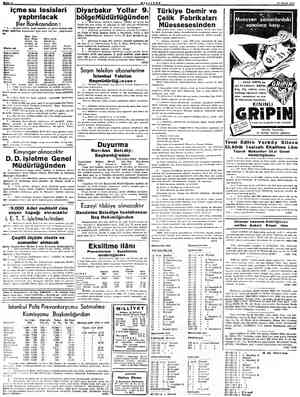  21 MART 1952 Bayfa: 3 MILLİYET içme su tesisleri yaptırılacak iller Bankasından : V 1 .. Aşağıda isimler, keşif bedelleri ve