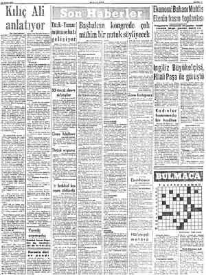  YZELMART 1952 MİLLİYET Kılıç Ali anlatıyor - TBaş töratı birincidel narhidaki konuşmalarında bu hâleti rühiyenin tesiri...