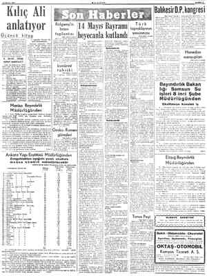  MAYIS 1952 Kılıç Alı anlatıyor Üçüncü kitap hâdiseler üzerinde toplamıştır. | Sayin Kılıç Ali, bir çok anec- dotcları, yani