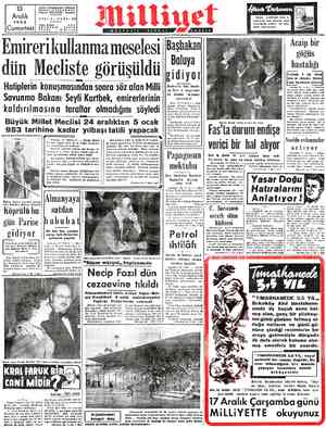  13 Aralık 1952 Cumartesi Adreş: Nuruosmaniye Türbedar Sokak No, 18 İSTANBUL Telgraf: MİLLİYET - İstanbul 3—BSAYI: 922...