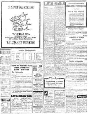  20 SVBAT 1953 AKŞAMINA KAD: VADESİZ 150, EN AZ 3 AY VADELİ 250 LİRALIK BİR TASARRUF HESABI AÇTIRIRINIZ T.C.ZİRAAT BANKASI...