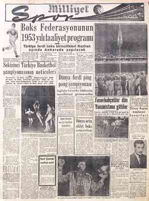  952-53 Türkiye Basketbol şam- piyonasının en müuvaffak o- yuncusu Y. Granit top sürüyor Boks Federasyonunun 1953...