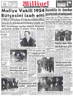  2 Aralık 1953 Çarşamba Adres; Sokak Telgraf: MİLLİYET - İstanbul YIL; A—SAYI; 2B281 Posta Kutusu * 402 TELEFON: — 29614 FİATI