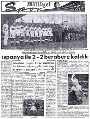  Pazar günü Mithatpaşa Stadında 1 — 0 galip geldiğimiz maçta takımlar milli marşları dinliyorlar: İspanyollar dünkü...