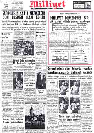  23 Mayıs 1954 Pazar < ADRES Cağaloğlu Mollafenari ISTANBUL MİLLİYET- İstanbul 492 24217 15Kuruş suhunet ceği tahmin edilmişti