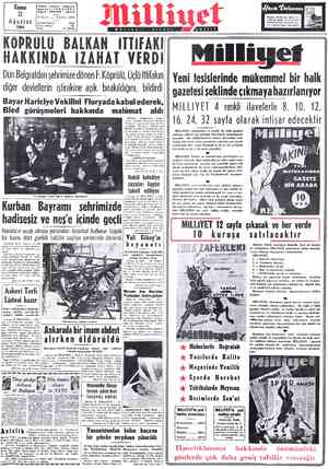  ADRES: Cağaloğlu, Mollafenart sokak N1 — İSTANBUL Telgraf: — MİLLİYET - İstanbul Cuma B3 N YIL:5 — SAYI : 1530 ÂAĞUSLOS...