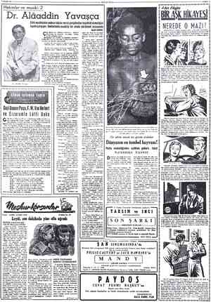  T KASIM 1954 MİLLİYET:. ? Hekimler ve musiki: 2 Dr. Âlâaddin Yavaşça Türk musikisinin sadece hüzün verici parçalardan...