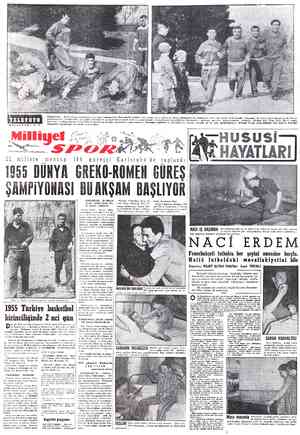  'TELEFOTO MİLLİYET—A.P. gülrmem a Temeek a 22 millete Te — mensup lât ve Kadri Galatasara yı n dün yaptığı antrenmanda 1955