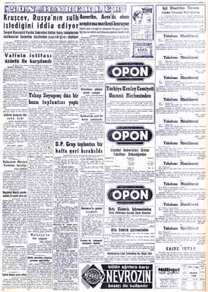  7 ARALIK 1955ex SAYFA: 5 Kruşçev, Rsyann sulh ısledıgını iddia ediyor Sovyet Komünist Partisi Sekreteri bütün barış...