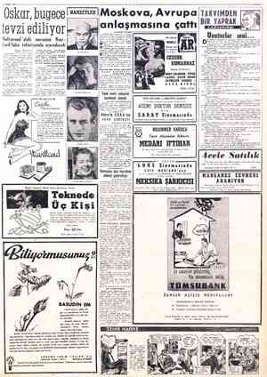  H MART 19574 *MİLLİYE Tesresn Oskar, bugece Mwzensı İMoskova, Avrupa anlaşmasına çattı SAYFA: 3 TAKVİMDEN BİR YAPRAK ZL...