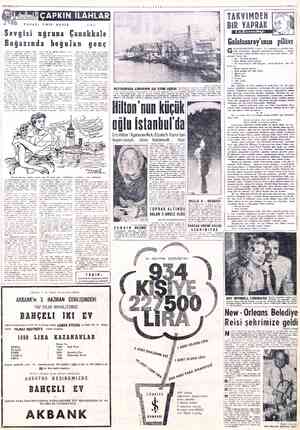 4 HAZİRAN 1957 YAZAN Sevgisi uğruna Çanakkale Boğazında boğulan genç Gallipoli (şimdiki. Gelibolu) yarı- madasının şimalinde